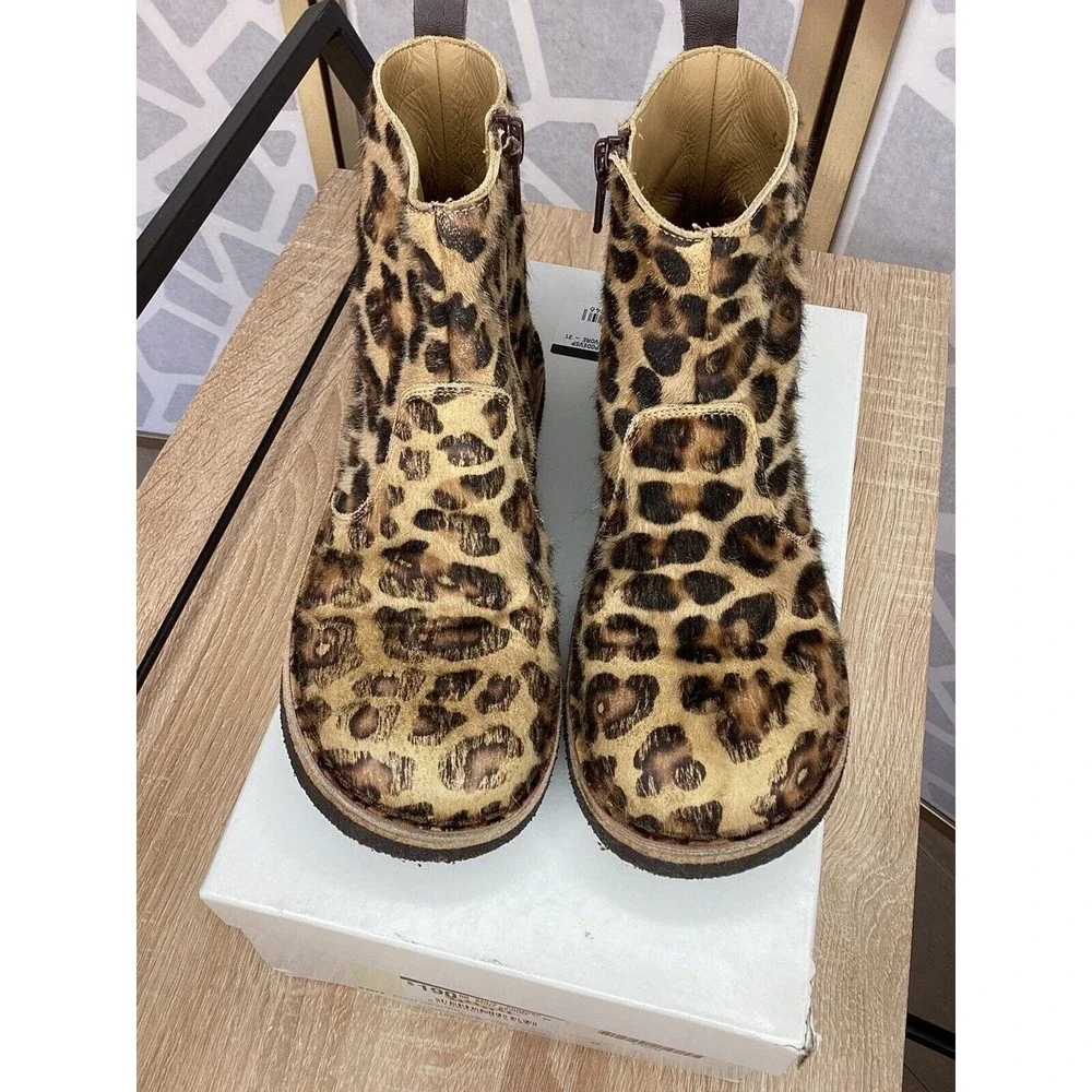 Pepe Devore Pony hair leather big girls booties 32 us 1 animal print Italy